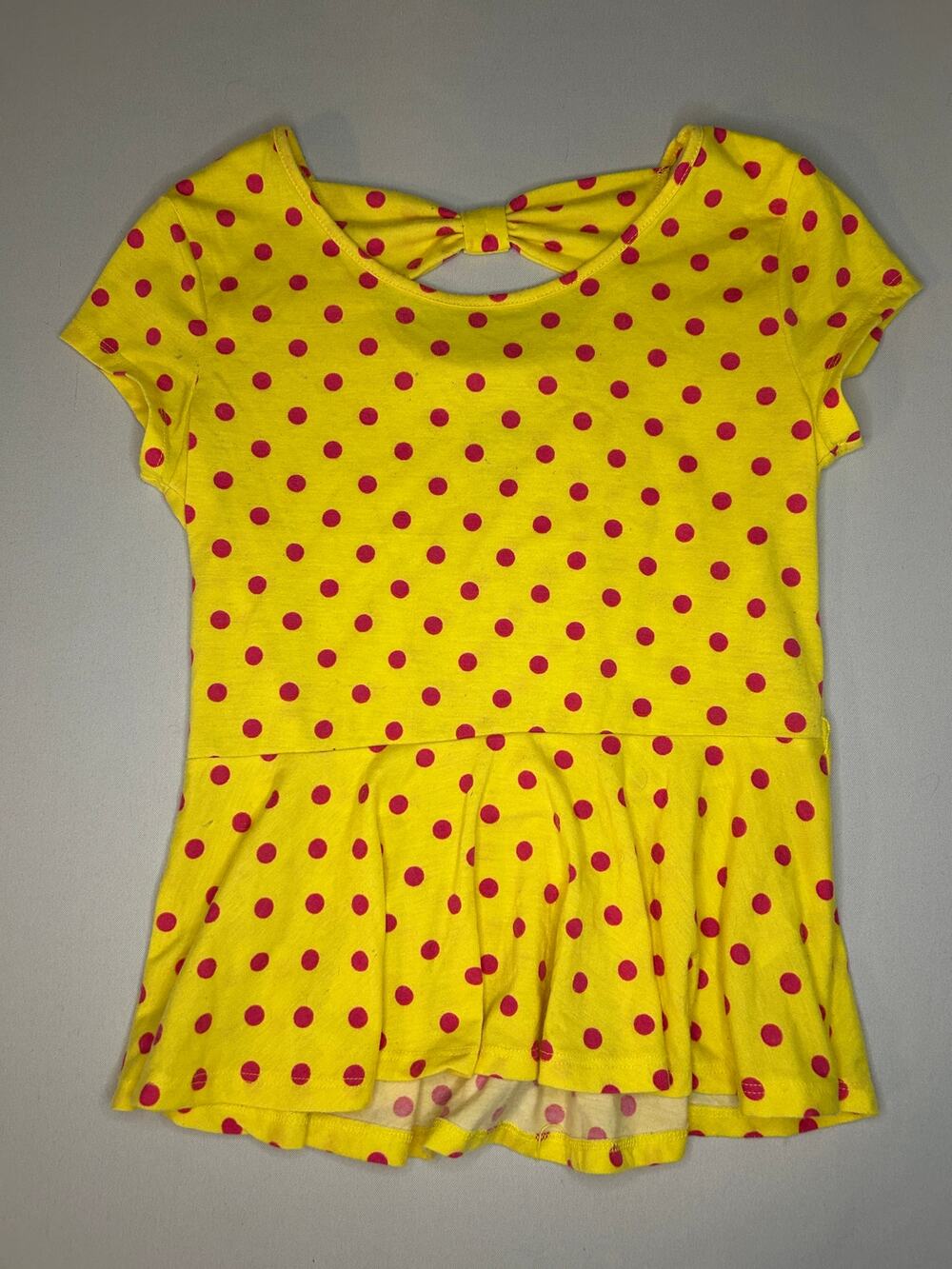 Justice Girls 12 Yellow Red Polka Dot Bow Back Peplum Top Short Sleeve